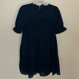Who What Wear Black Cotton Balloon Short Sleeve Tiered Mini Dress